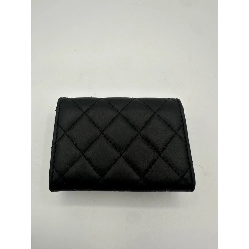 Lambskin Quilted Double Flap Wallet Black